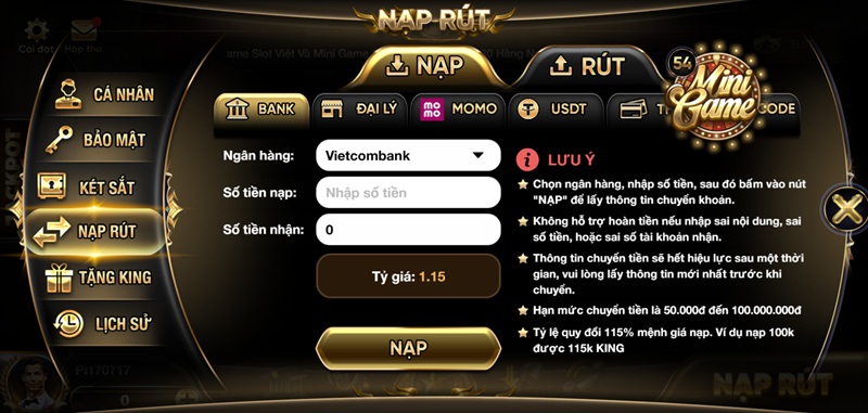 Đa dạng phương thức nạp tiền Kingfun